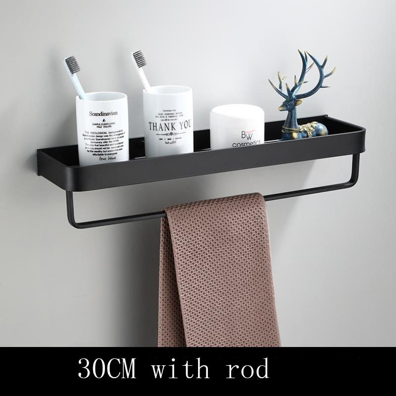 Zwart aluminium wandrek met strak design – ALUNERO SHELF - Glamorix