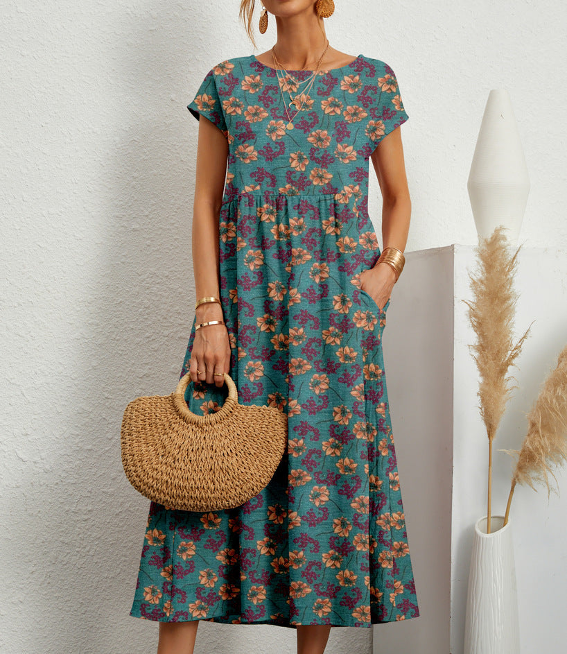 Zita - Dames midi jurk met grafische print en korte mouw - Glamorix