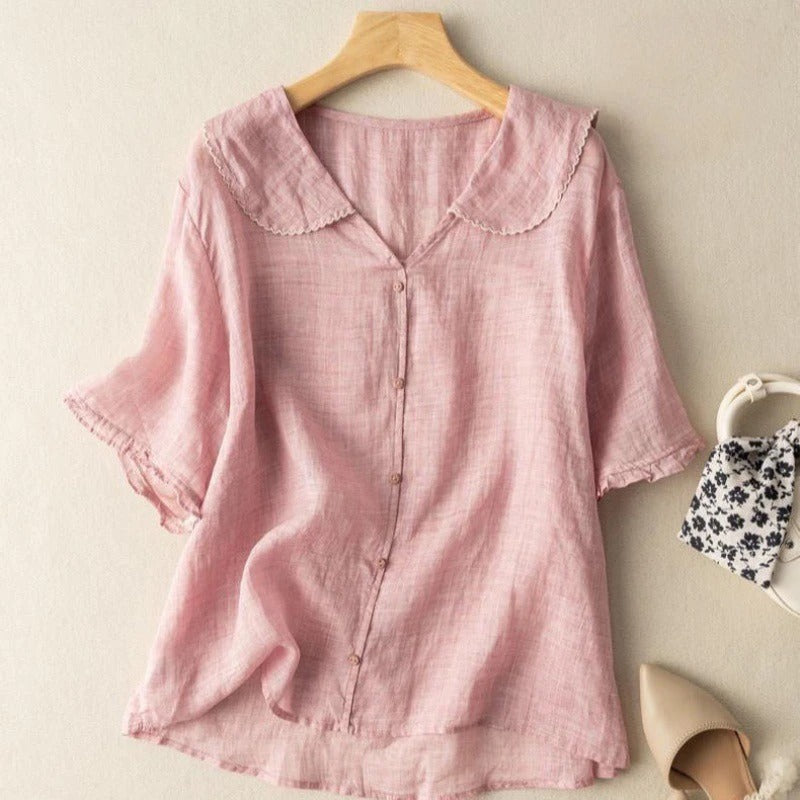 Bodil - Kraagtop met knoopsluiting voor dames - Glamorix