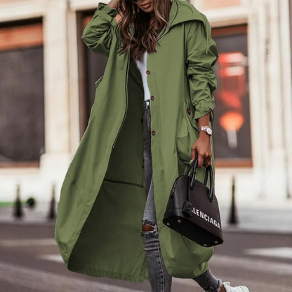 NORA - Lange oversized trenchcoat met capuchon voor dames