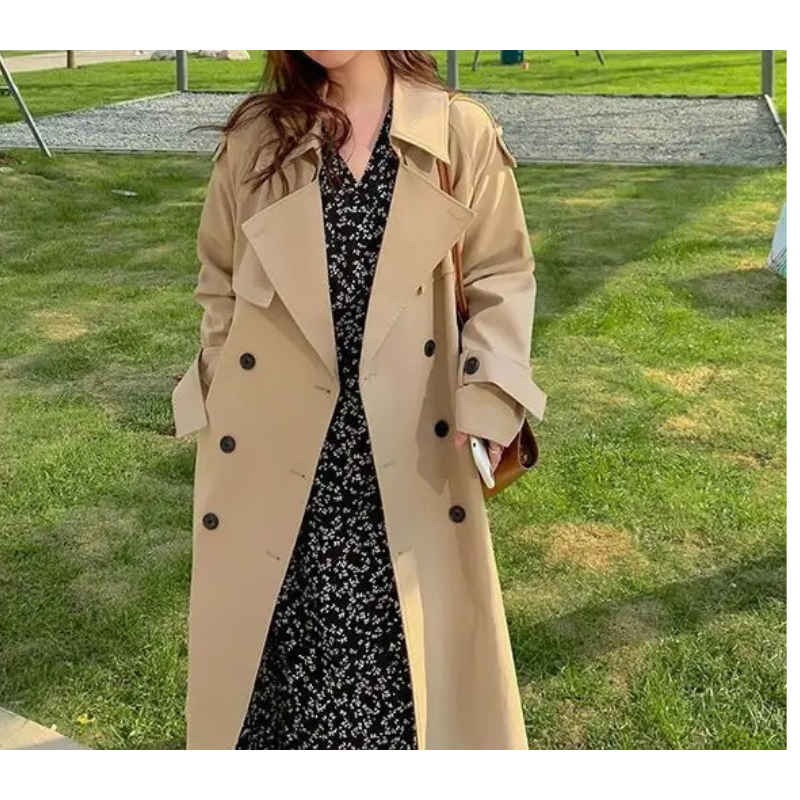 LUCIA - Oversized lange trenchcoat met dubbele knoopsluiting voor dames