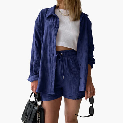 Helga - Dames co-ord set met blouse en short met hoge taille - Glamorix