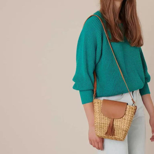 Handgeweven boho tas van natuurlijke vezels – Lunara PalmWeave - Glamorix