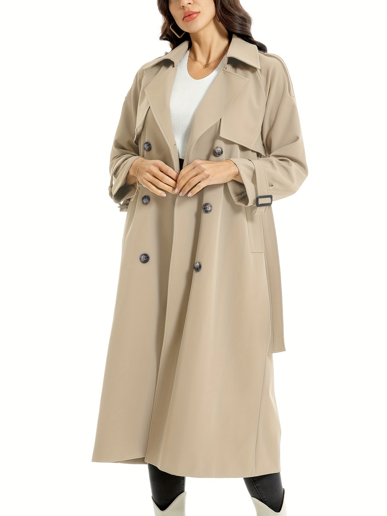 FELICIA - Lange dubbelzijdige trenchcoat met riem en brede revers voor dames