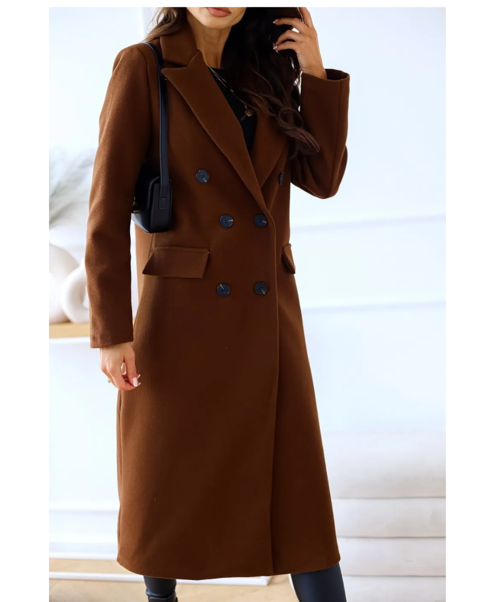 LIVIA - Elegante lange trenchcoat voor dames met dubbele knoopsluiting en getailleerde pasvorm