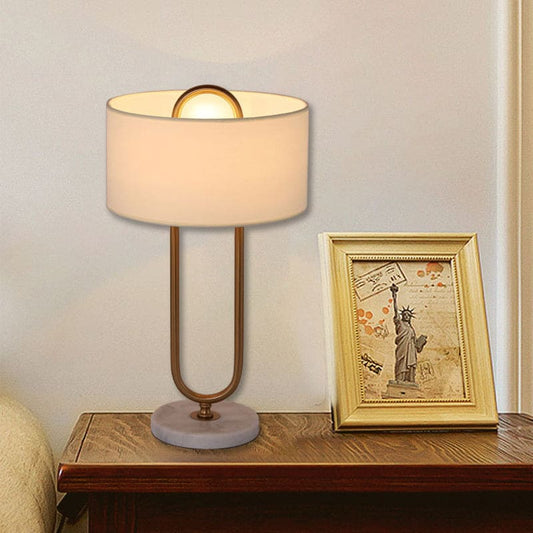 ANNALUX - Witte trommel nachtkastlamp met ovale staander