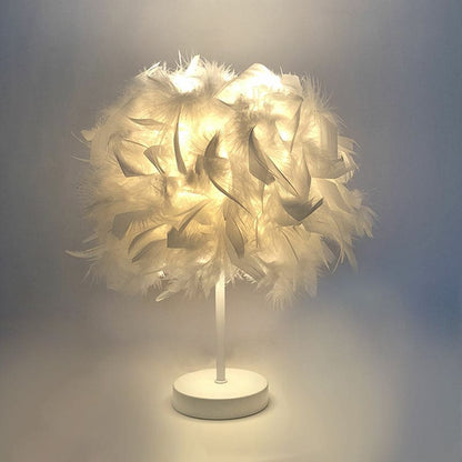 FEATHERLUX - Wijde bolvormige tafellamp met veren design