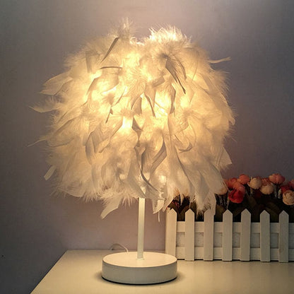 FEATHERLUX - Wijde bolvormige tafellamp met veren design