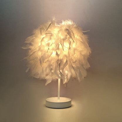 FEATHERLUX - Wijde bolvormige tafellamp met veren design