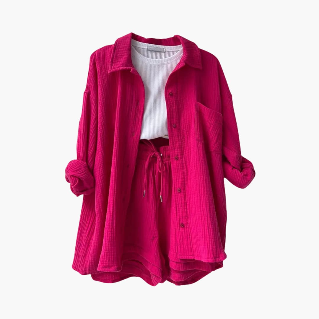 Helga - Dames co-ord set met blouse en short met hoge taille - Glamorix