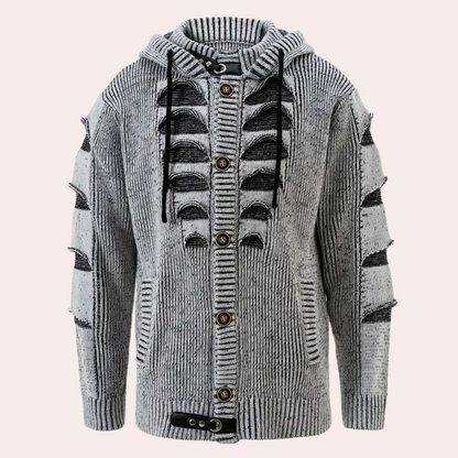 Gebreide heren hoodie met knoopsluiting en ribdetails – RENVARA KnitHood - Glamorix