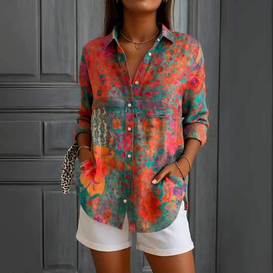 Vrouwelijke dames blouse met kleurrijke bloemenprint – FLORIA BLOOM - Glamorix