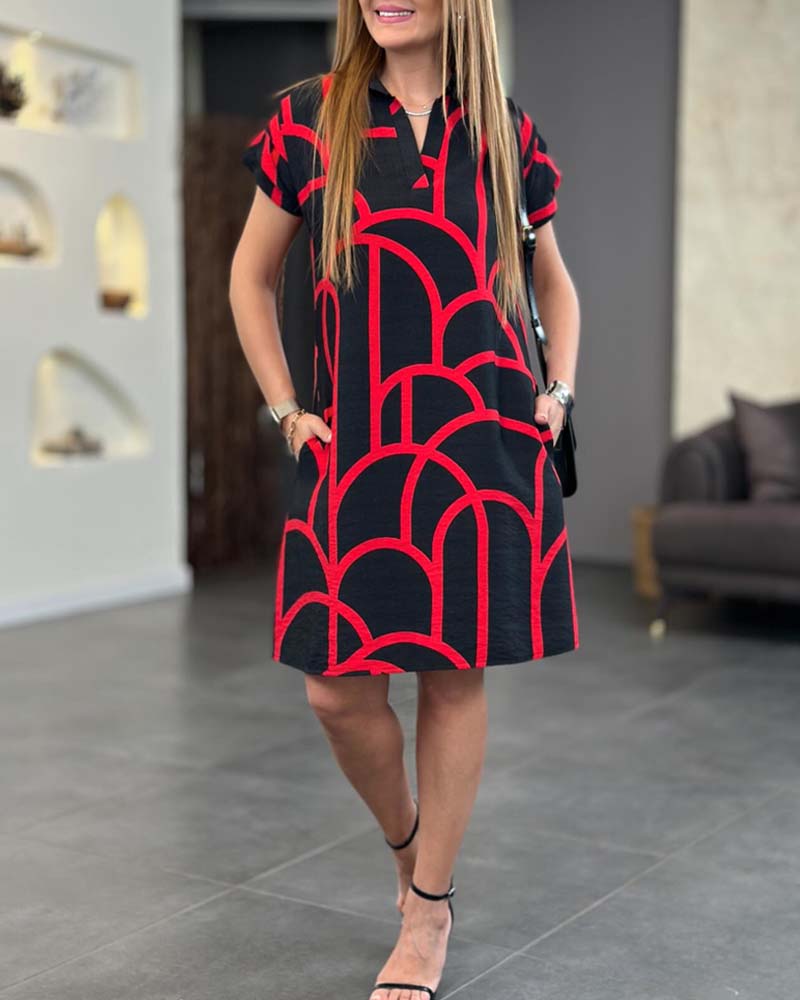 AURELIA – Elegante Midi-Jurk met Reverskraag en Korte Mouwen