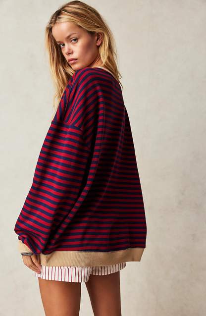 EMMA - Oversized gestreepte trui met geribde boorden voor dames