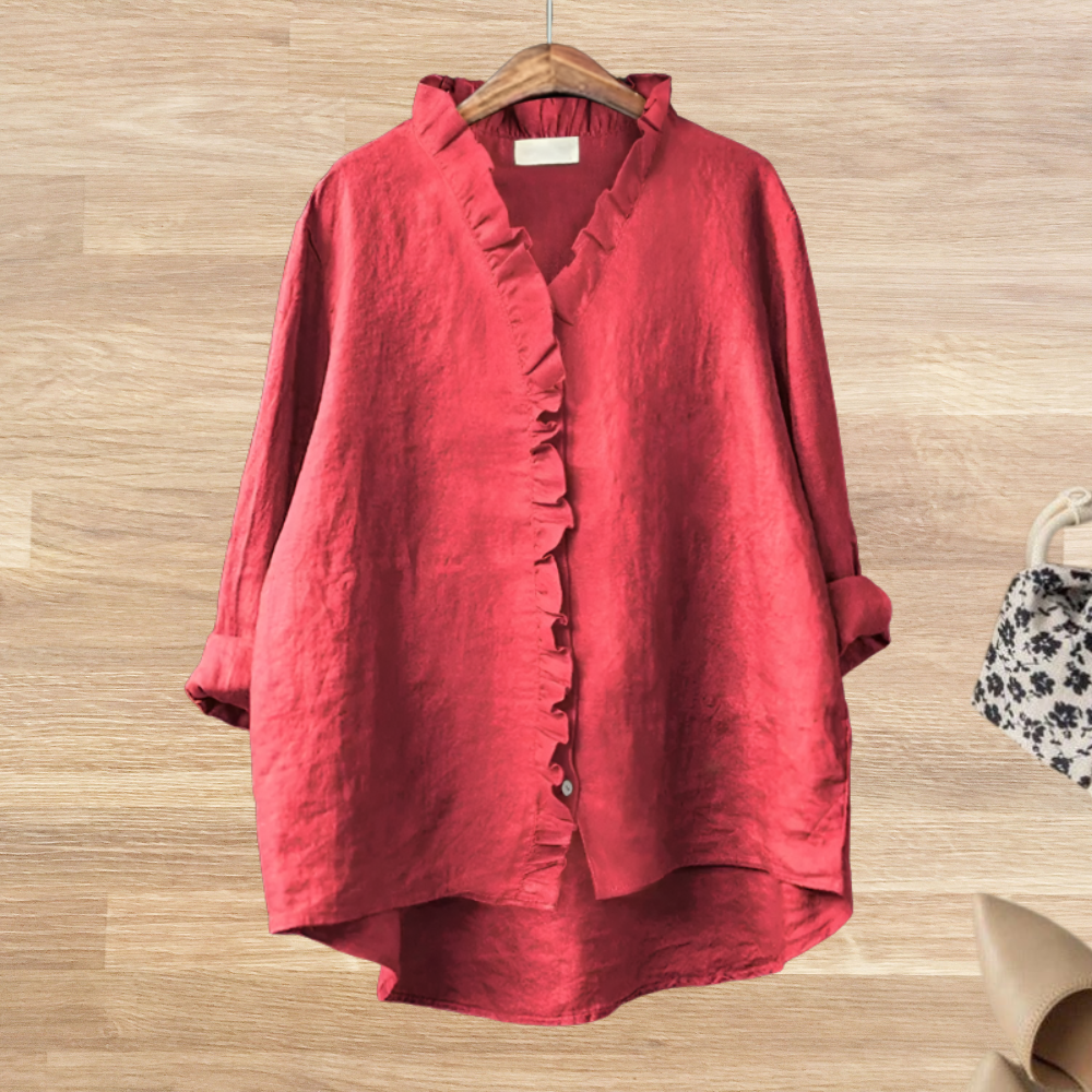 Lysandra - Losvallende blouse met ruffle kraag voor dames - Glamorix