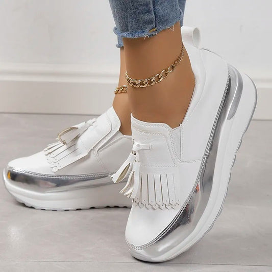 Dames sneakers met plateauzool en speelse franjes – FREYA FRINGE - Glamorix