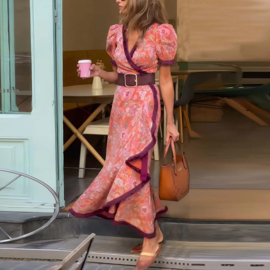 Vrouwen - Wikkeljurk met Pofmouwen - Elegante Snit - Mode voor Herfst - Endellion Wikkeljurk - Glamorix