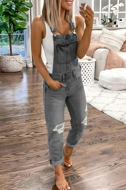 JUNO - Casual denim overall met gerafelde details voor dames