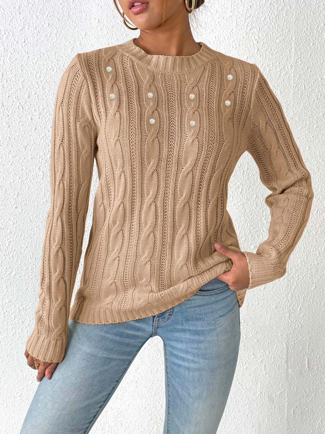 PEARLWEAVE - Warme Pullover met Weefpatroon en Sierparels