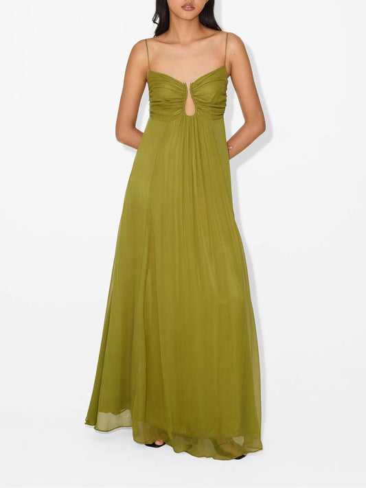 Zomerse maxi damesjurk met spaghettibandjes en cut-out detail – SOLANA BREEZE - Glamorix