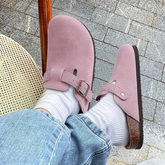 Suède klompstijl sandalen voor dames – Solvanna BloomClogs - Glamorix