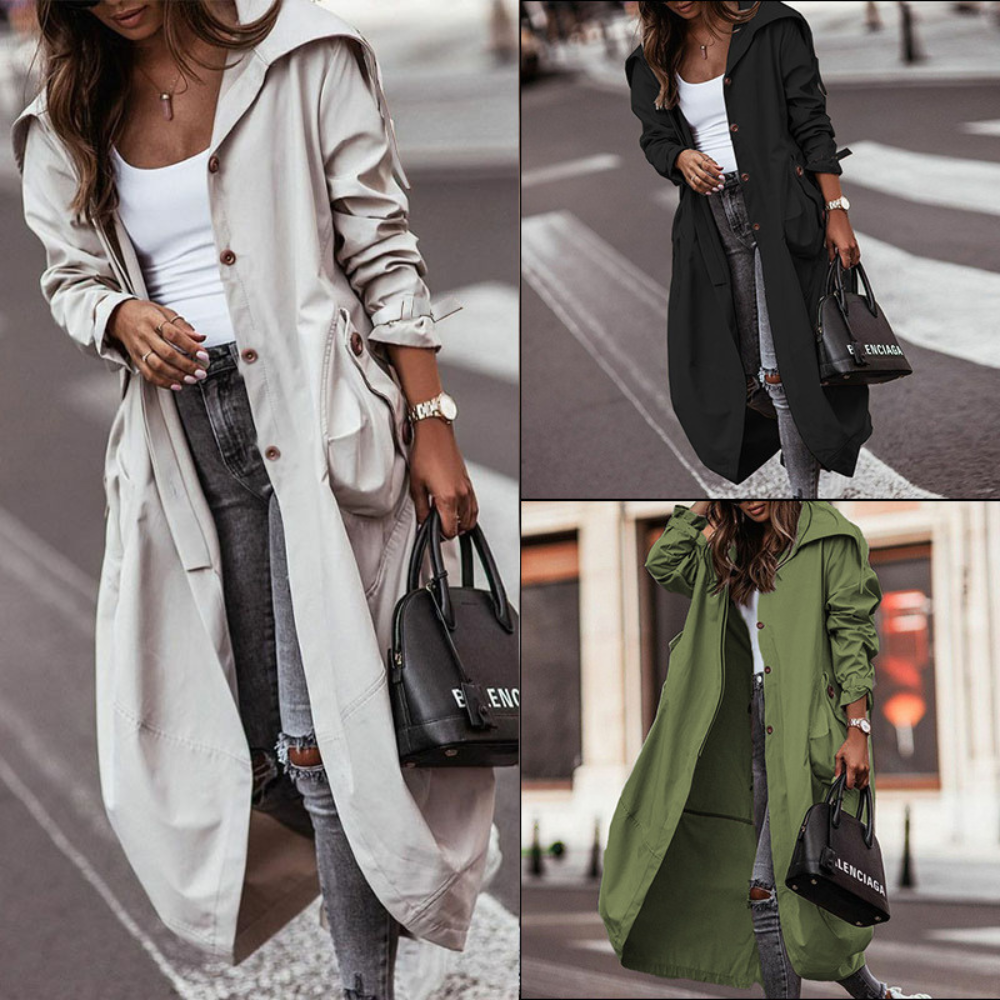 MILA - Lange oversized trenchcoat met capuchon voor dames