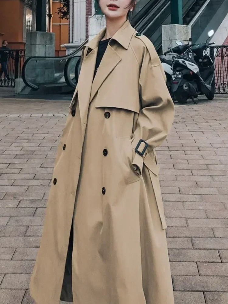 ISADORA - Elegante dames trenchcoat met ceintuur, oversized mouwen en dubbele rij knopen