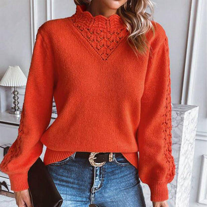 SUNSET CHIC - Oranje Pullover met Opstaande Kraag