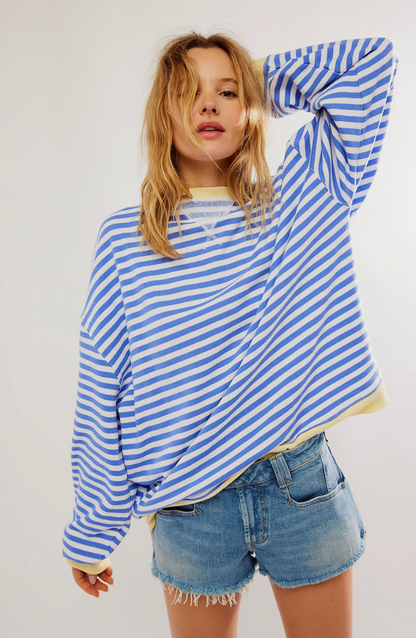 EMMA - Oversized gestreepte trui met geribde boorden voor dames