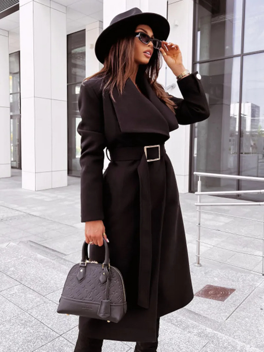 AMARA - Wol trenchcoat voor dames met ceintuur en sjaalkraag