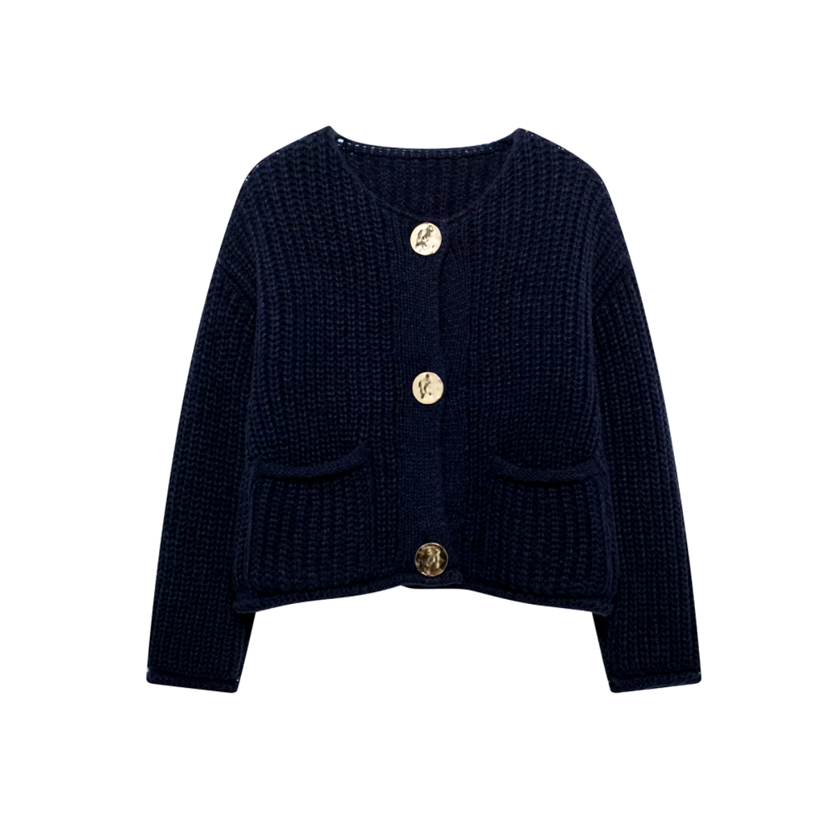 ELISE - Navy gebreid vest met knopen en elegante charme