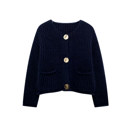 ELISE - Navy gebreid vest met knopen en elegante charme