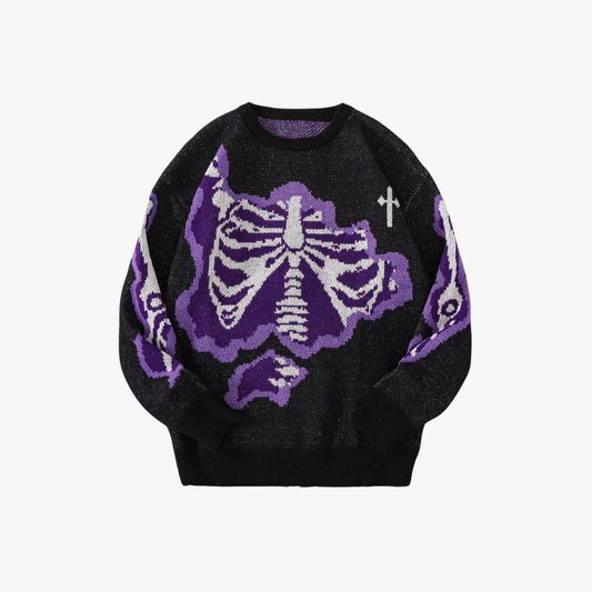 Oversized gebreide trui met gotische skeletprint voor heren – VICTOR