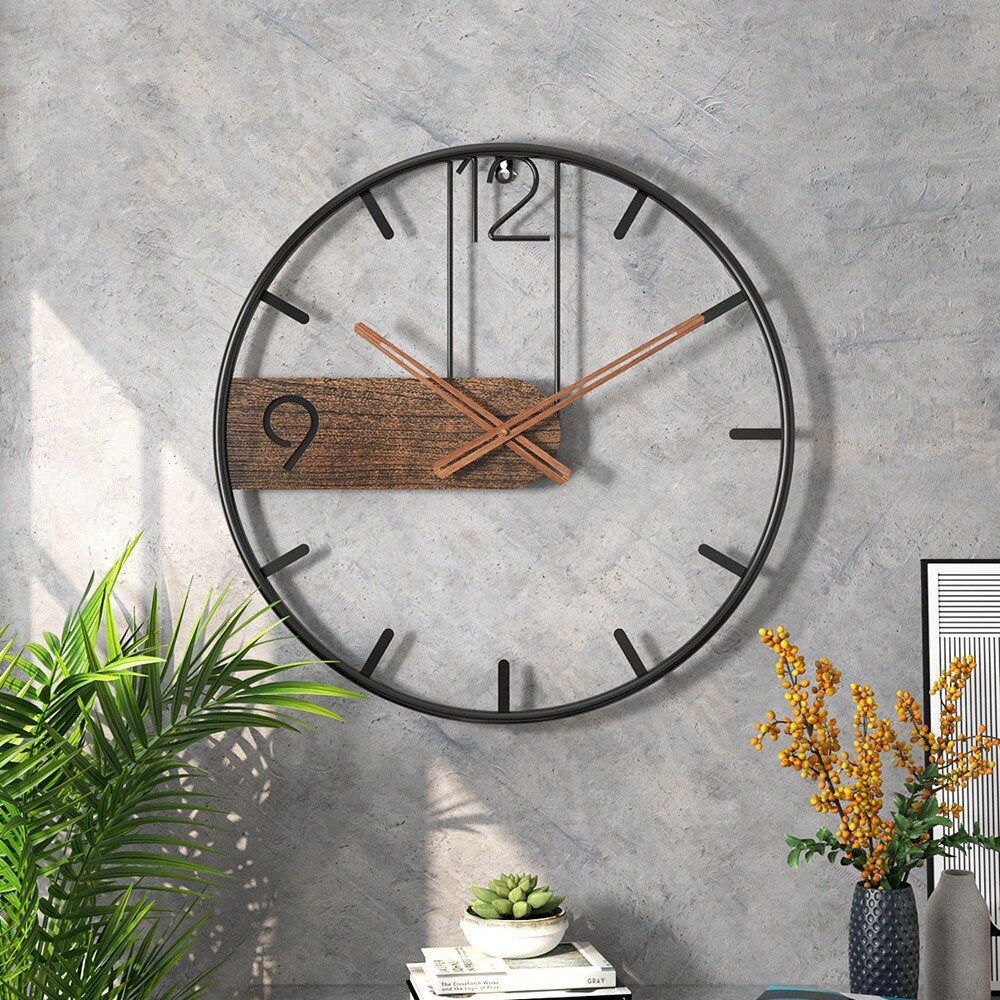Moderne wandklok met walnoothout en stalen accenten – TEMPRO WalnutSteel - Glamorix