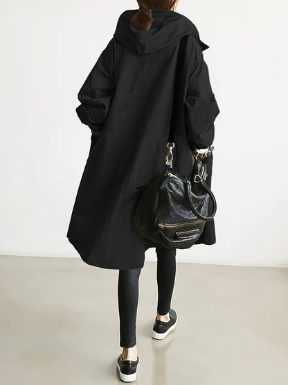 ELINA - Casual lange dames trenchcoat met capuchon, trekkoord en zijzakken