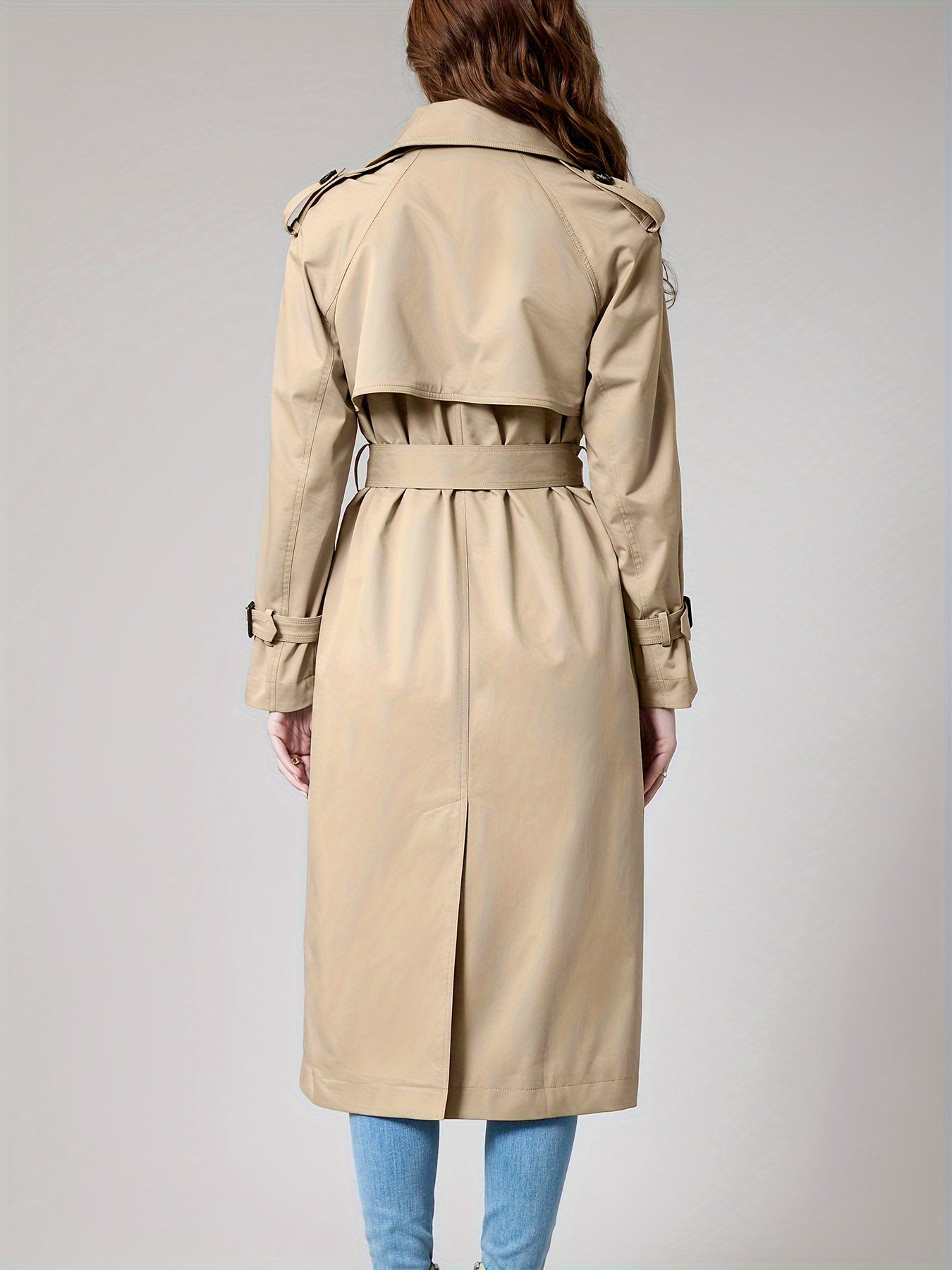 SOPHIA - Lange dames trenchcoat met dubbele knopen en klassieke getailleerde pasvorm