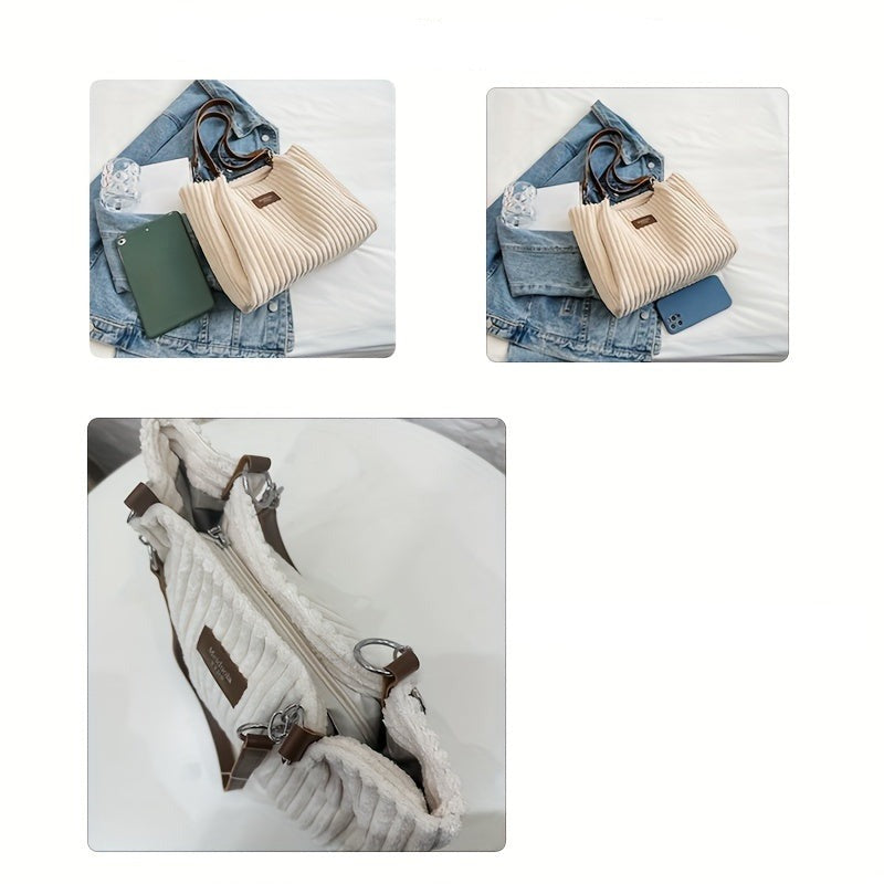 Trendy corduroy schoudertas met kettingriem – VelvetCordia - Glamorix
