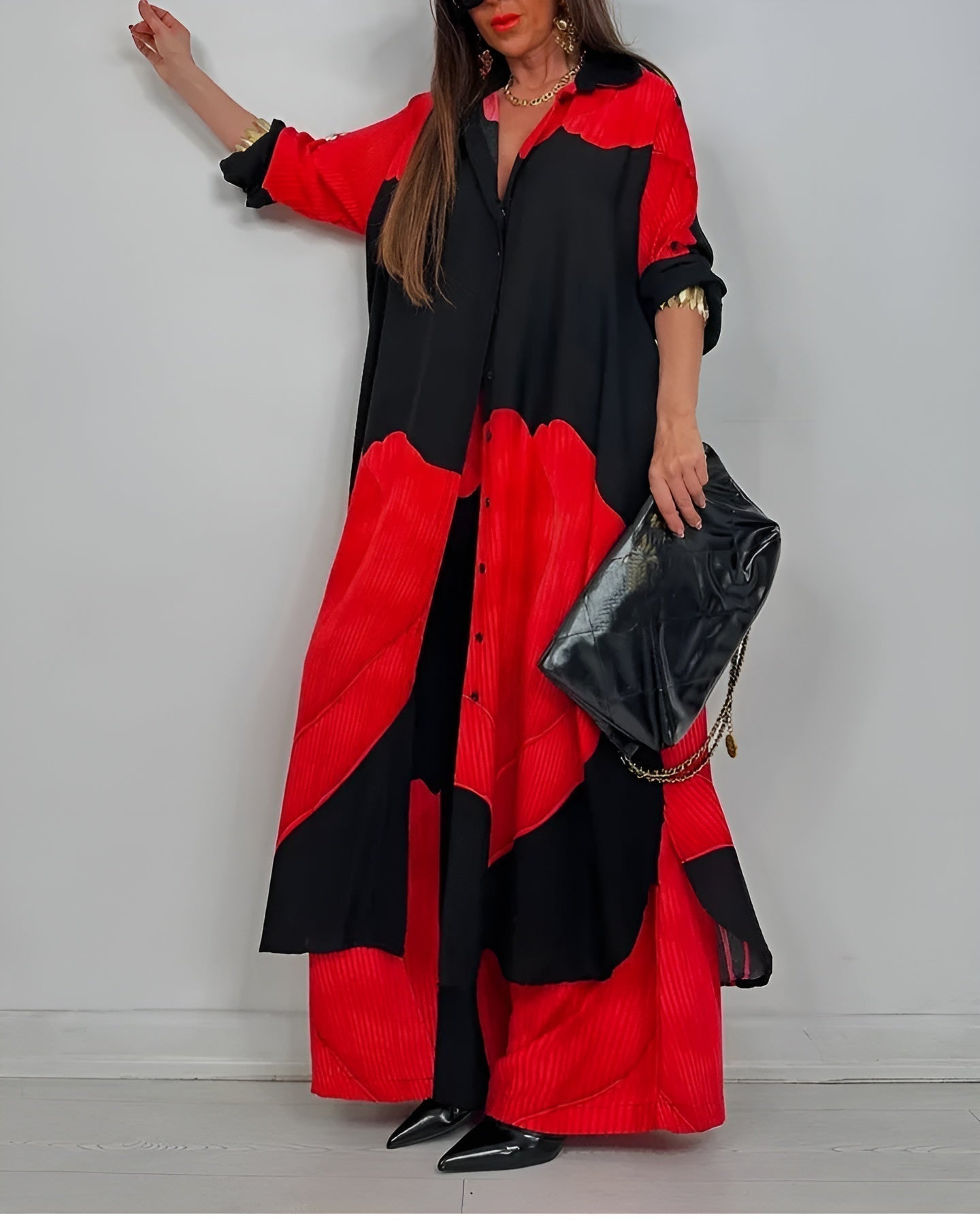 Elegante dames co-ord set met blouse en wijde broek – MAELYS - Glamorix