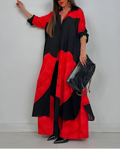 Elegante dames co-ord set met blouse en wijde broek – MAELYS - Glamorix