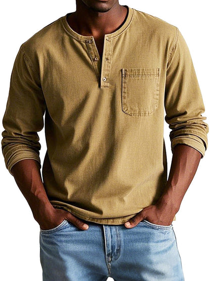 Casual Henley longsleeve met knoopsluiting en borstzakje – RYKER CLASSIC - Glamorix