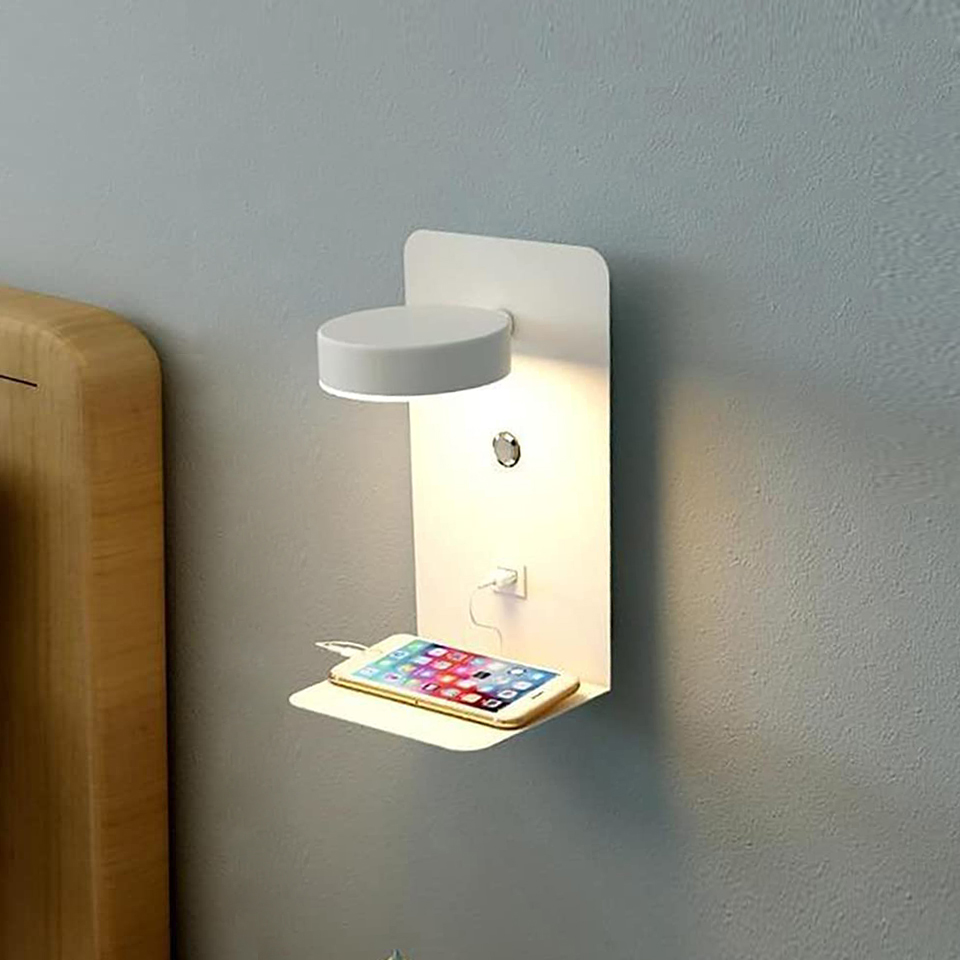 EASYHOME – LED Slaapkamerlamp met Dimbare Verlichting en Telefoonoplader