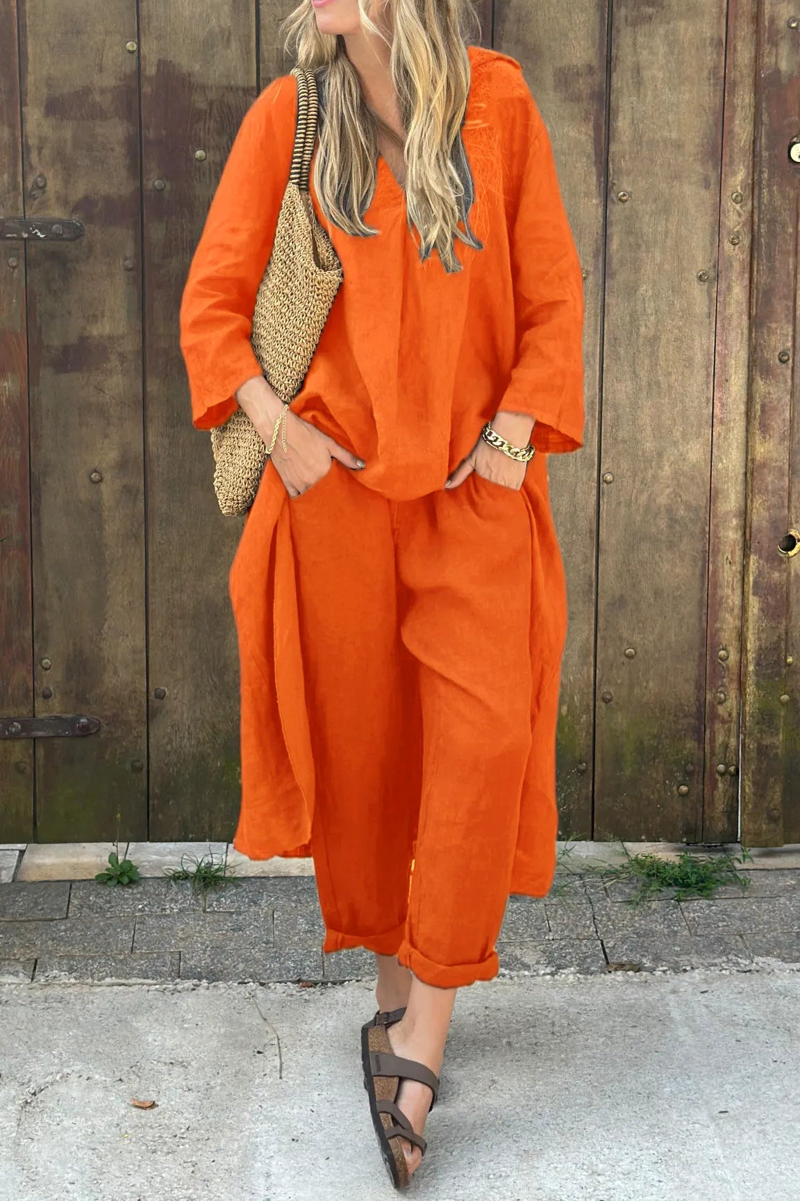 Ylva - Dames co-ord set met losvallende top en rechte broek - Glamorix