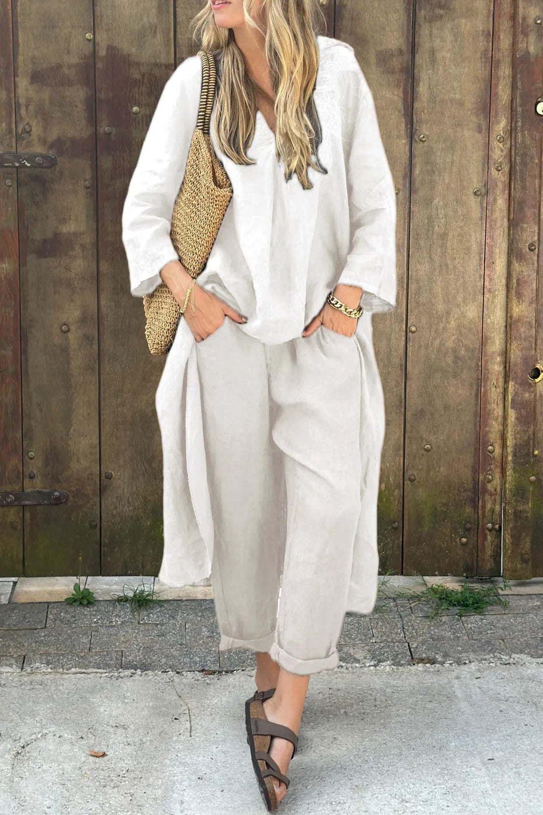 Ylva - Dames co-ord set met losvallende top en rechte broek - Glamorix