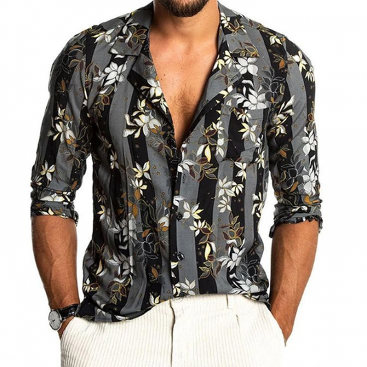 Lichtgewicht Heren Slim Fit Chiffon Overhemd met Vintage Bloemenpatroon voor Casual Elegante Stijl – Aderito - Glamorix