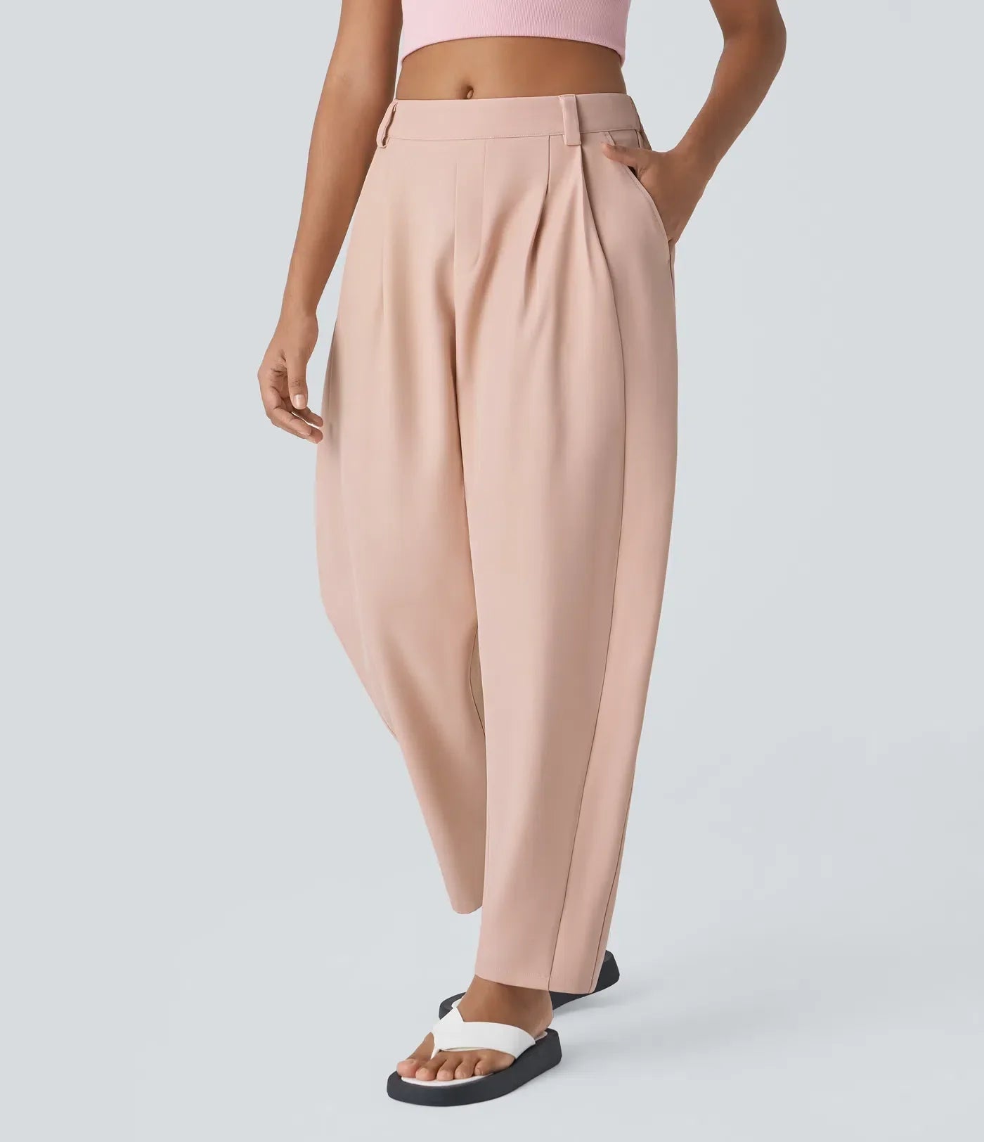 Losvallende damesbroek met hoge taille en elegante valling – AUREA DRAPE - Glamorix