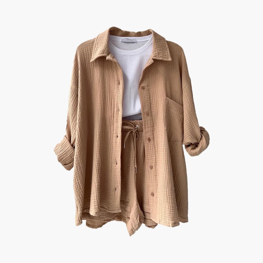 Helga - Dames co-ord set met blouse en short met hoge taille - Glamorix