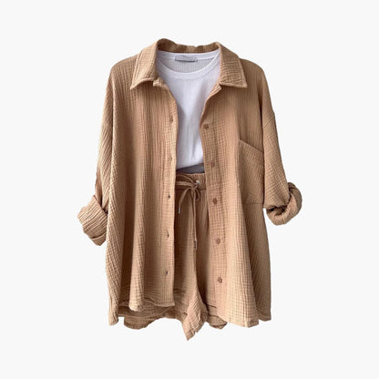 Helga - Dames co-ord set met blouse en short met hoge taille - Glamorix