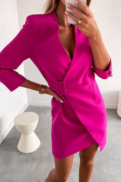 Dames blazerjurk met V-hals en ceintuur – ALVINA POWERDRESS - Glamorix