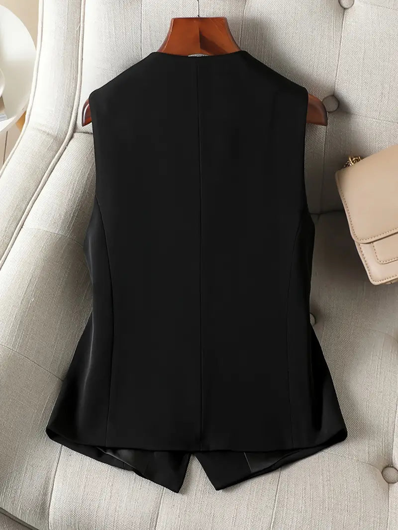 Modieus getailleerd gilet met diepe V-hals – VELIORA - Glamorix