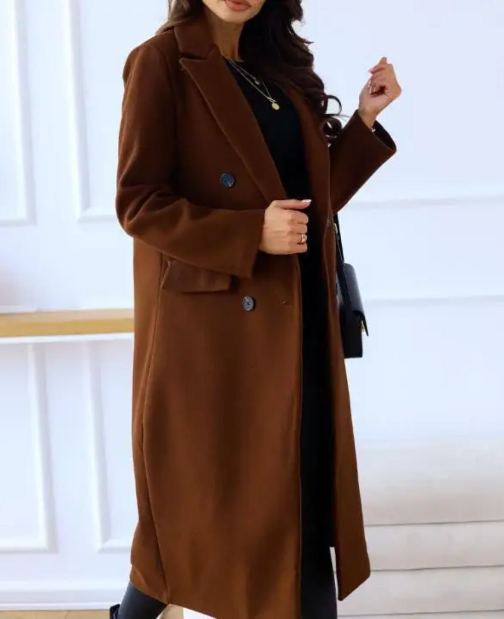 LIVIA - Elegante lange trenchcoat voor dames met dubbele knoopsluiting en getailleerde pasvorm